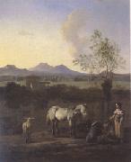 Karel Dujardin The Pasture Horses Cows and Sheep in a Meadow with Trees (mk05) oil painting reproduction